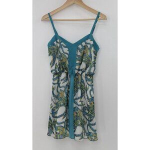 Bebe‎ Women’s Dragon Print Lined Chiffon Mini Dress Sz XS, Pockets Boho, Preppy